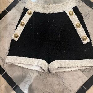 Balmain Black and White High Waist Shorts- size 36